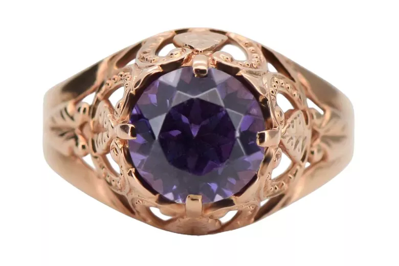 Ruso soviético rosa 14k 585 oro Alexandrite Ruby Esmeralda anillo Zircon vrc080