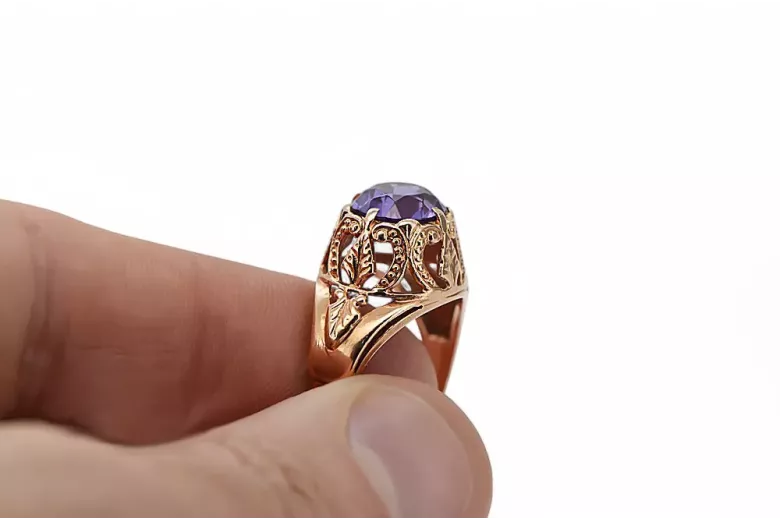 Pierścionek z różowego 14k czerwonego złota 585 z Aleksandrytem vrc080 Rosyjski Vintage styl