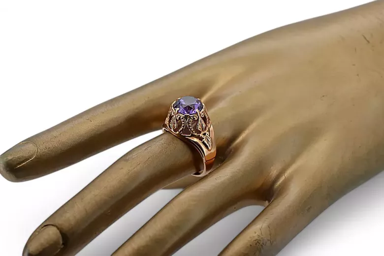 Ruso soviético rosa 14k 585 oro Alexandrite Ruby Esmeralda anillo Zircon vrc080