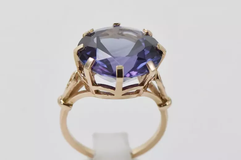Ruso soviético rosa 14k 585 oro Alexandrite Ruby Esmeralda anillo Zircon vrc073