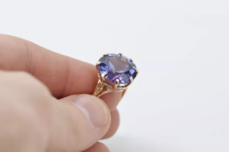 Ruso soviético rosa 14k 585 oro Alexandrite Ruby Esmeralda anillo Zircon vrc073