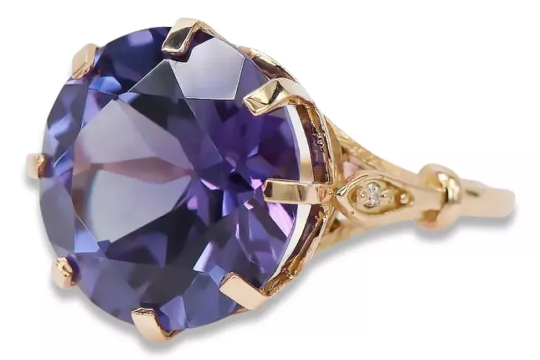 Ruso soviético rosa 14k 585 oro Alexandrite Ruby Esmeralda anillo Zircon vrc073