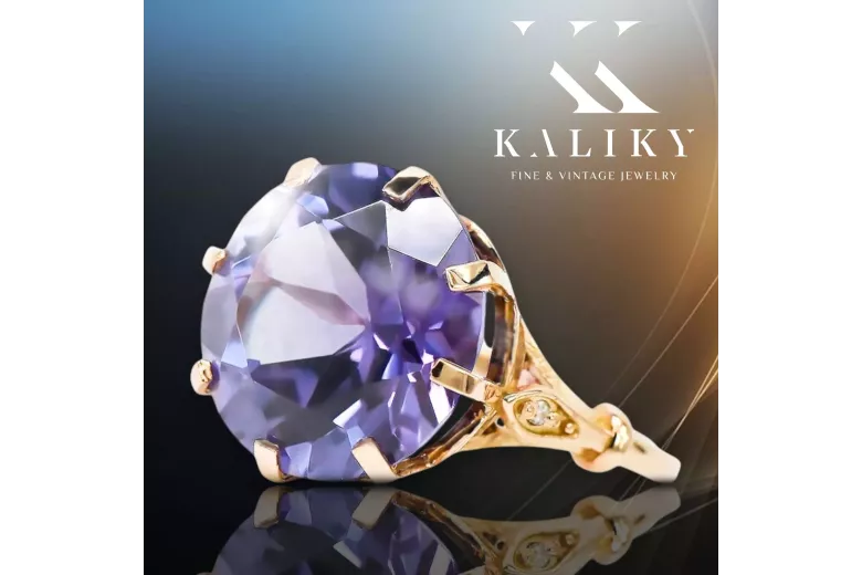 Ruso soviético rosa 14k 585 oro Alexandrite Ruby Esmeralda anillo Zircon vrc073