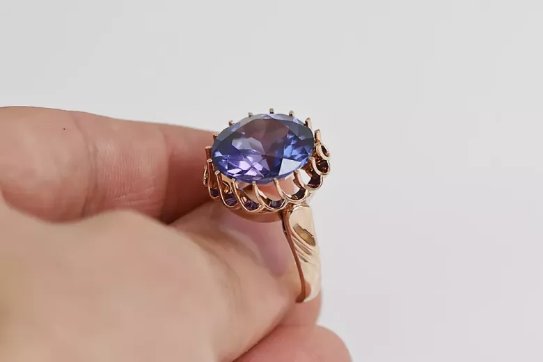 Розово-розово злато 14k 585 Александритов пръстен vrc035
