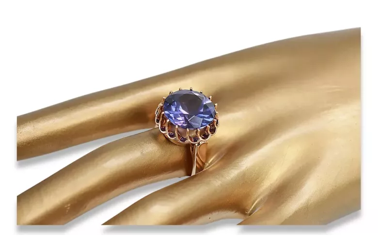 Pierścionek z różowego czerwonego złota 14k 585 z Aleksandrytem vrc035s Rosyjski styl Vintage