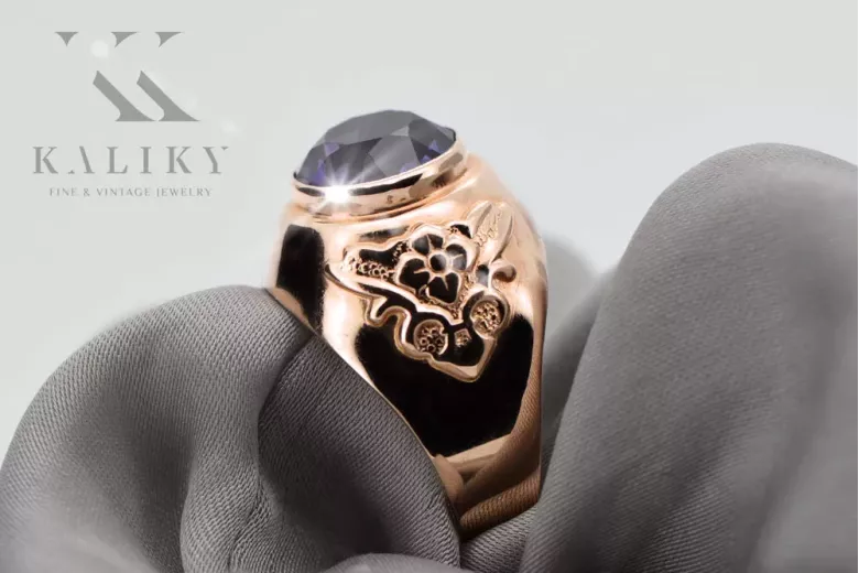 Pierścionek z różowego 14k czerwonego złota 585 z Aleksandrytem vrc078 Rosyjski Vintage styl