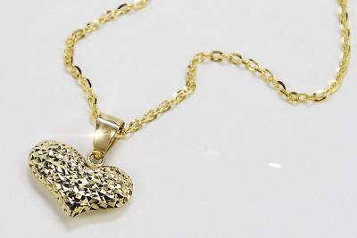 Italian 14k Gold modern heart pendant with Anchor chain cpn018y&cc003y