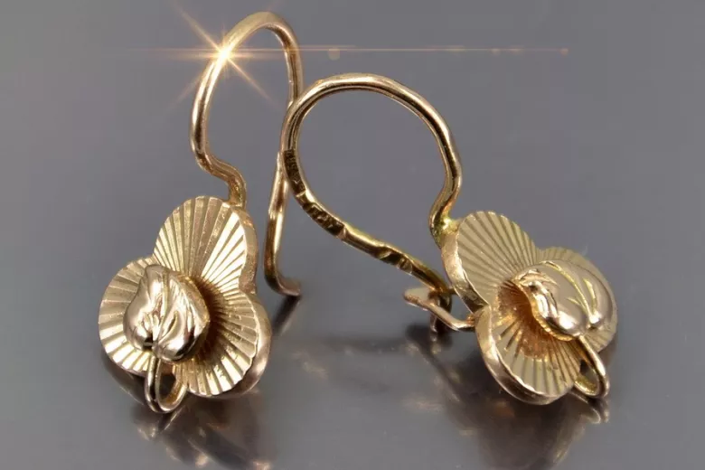 Russian rose Soviet gold earrings vens298