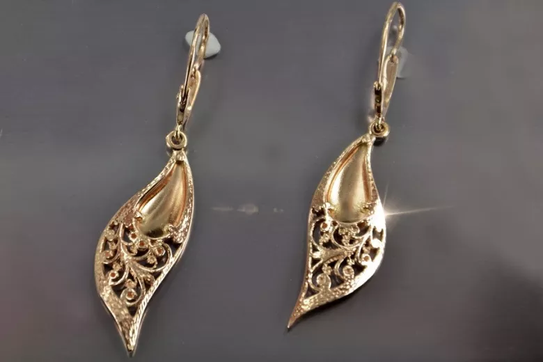 Russian rose Soviet gold earrings vens308