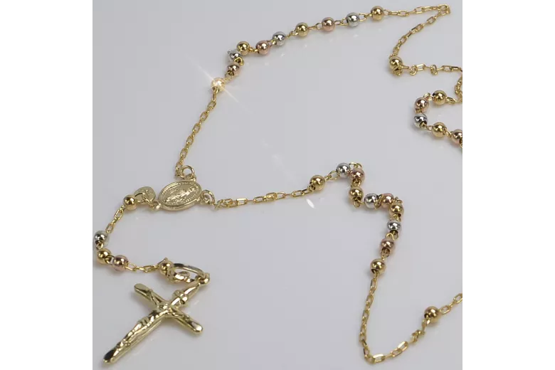 Cadena de rosario italiano de oro blanco amarillo de 14k rcc011y