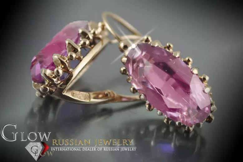 Vintage rose pink 14k 585 gold earrings vec041 alexandrite ruby emerald sapphire ...