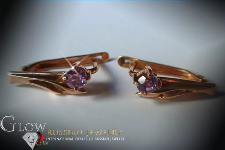 Vintage rose pink 14k 585 gold earrings vec042 alexandrite ruby emerald sapphire ...
