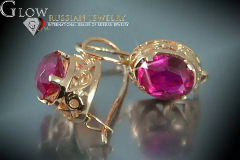 Vintage rose pink 14k 585 gold earrings vec044 alexandrite ruby emerald sapphire ...