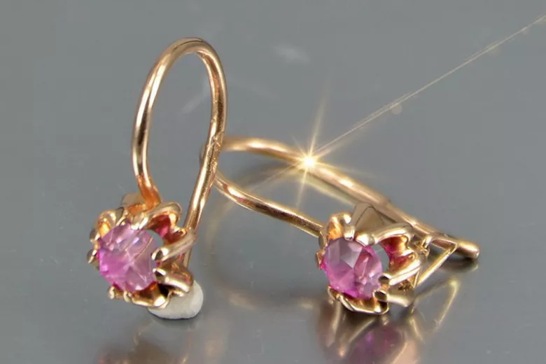Vintage rose pink 14k 585 gold earrings vec053 alexandrite ruby emerald sapphire ...