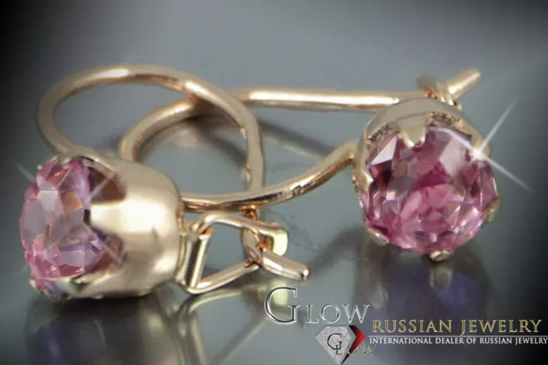 Vintage rose pink 14k 585 gold earrings vec056 alexandrite ruby emerald sapphire ...