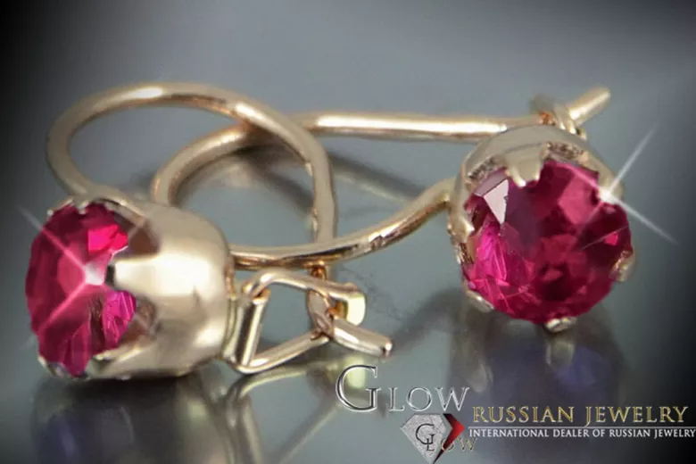 Vintage rose pink 14k 585 gold earrings vec056 alexandrite ruby emerald sapphire ...