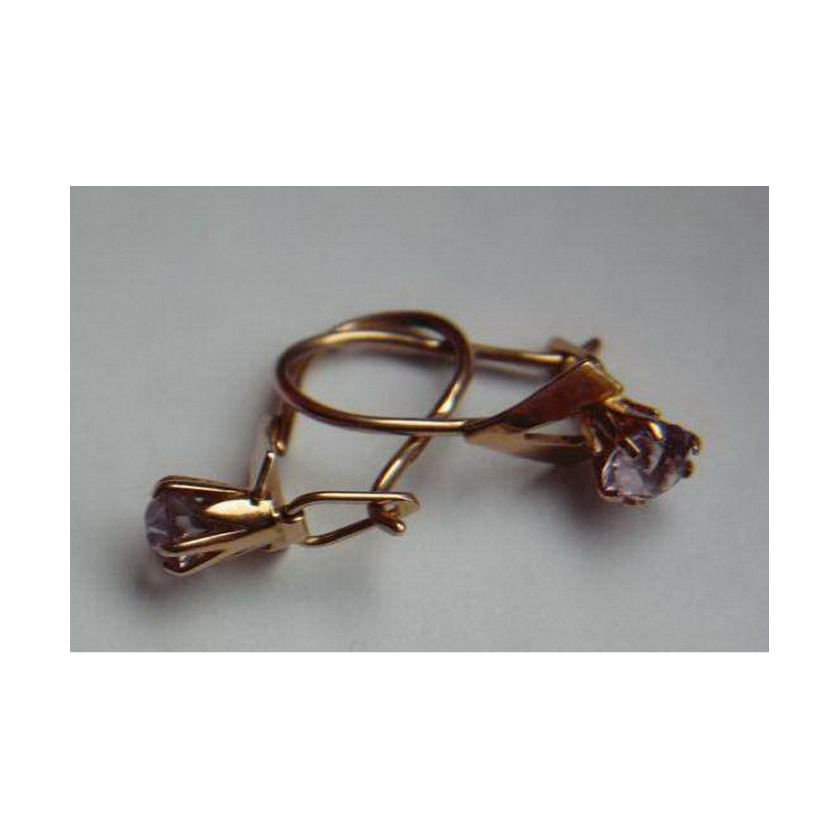 Vintage rose pink 14k 585 gold earrings vec077 alexandrite ruby emerald sapphire ...