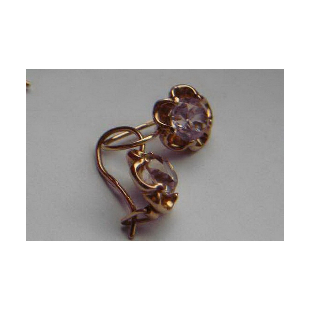 Vintage rose pink 14k 585 gold earrings vec082 alexandrite ruby emerald sapphire ...
