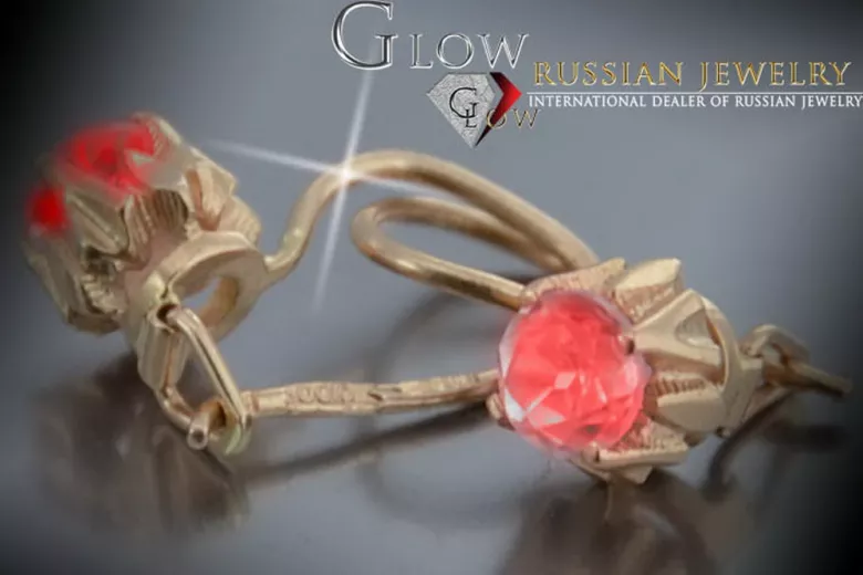 Vintage rose pink 14k 585 gold earrings vec084 alexandrite ruby emerald sapphire ...