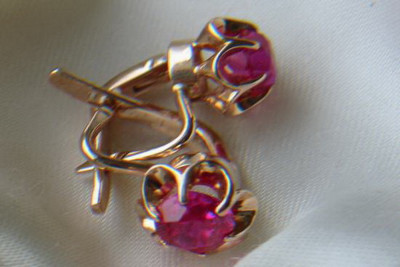 Russische Sowjetische Rose Pink 14k 585 Gold Ohrringe vec086 Alexandrit Rubin Smaragd Saphir ...