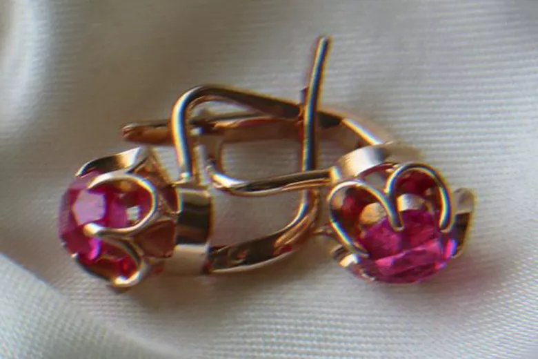 Vintage rose pink 14k 585 gold earrings vec086 alexandrite ruby emerald sapphire ...