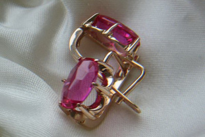 Russische Sowjetische Rose Pink 14k 585 Gold Ohrringe vec087 Alexandrit Rubin Smaragd Saphir ...