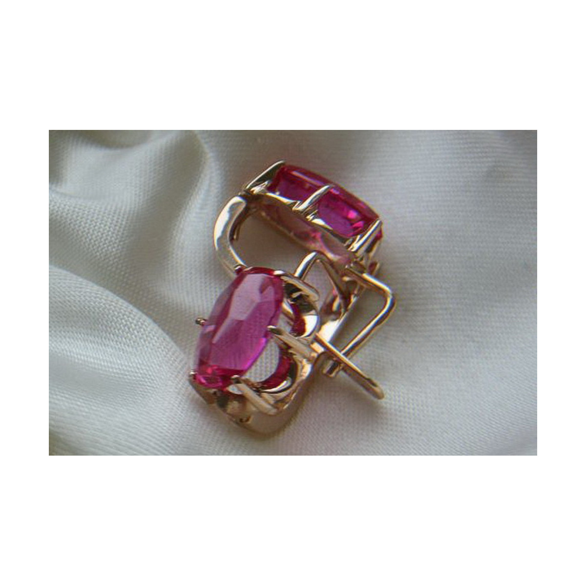 Vintage rose pink 14k 585 gold earrings vec087 alexandrite ruby emerald sapphire ...