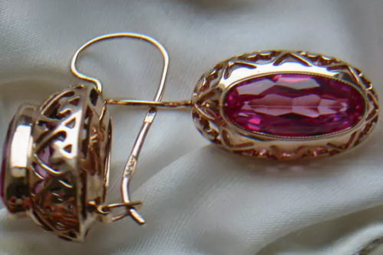 Vintage rose pink 14k 585 gold earrings vec088 alexandrite ruby emerald sapphire ...