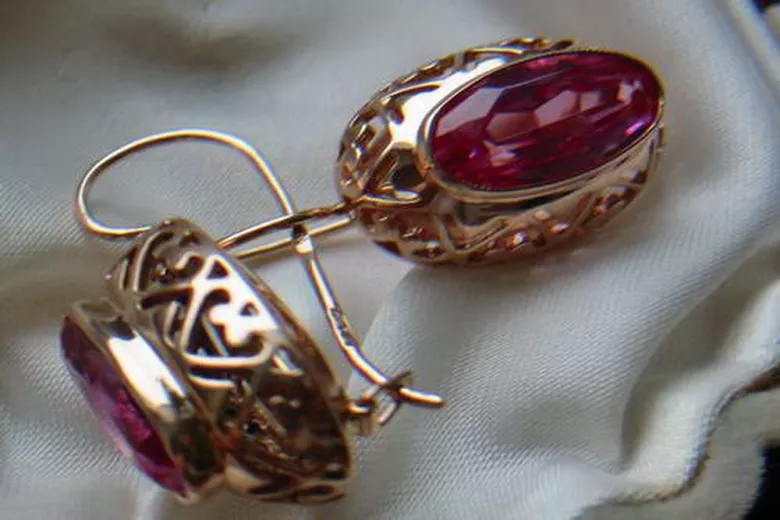 Russische Sowjetische Rose Pink 14k 585 Gold Ohrringe vec088 Alexandrit Rubin Smaragd Saphir ...
