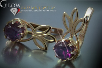 Russische Sowjetische Rose Pink 14k 585 Gold Ohrringe vec091 Alexandrit Rubin Smaragd Saphir ...