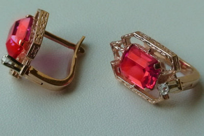 Руски съветски розово розово 14k 585 златни обеци vec093 александрит рубин изумруден сапфир ...