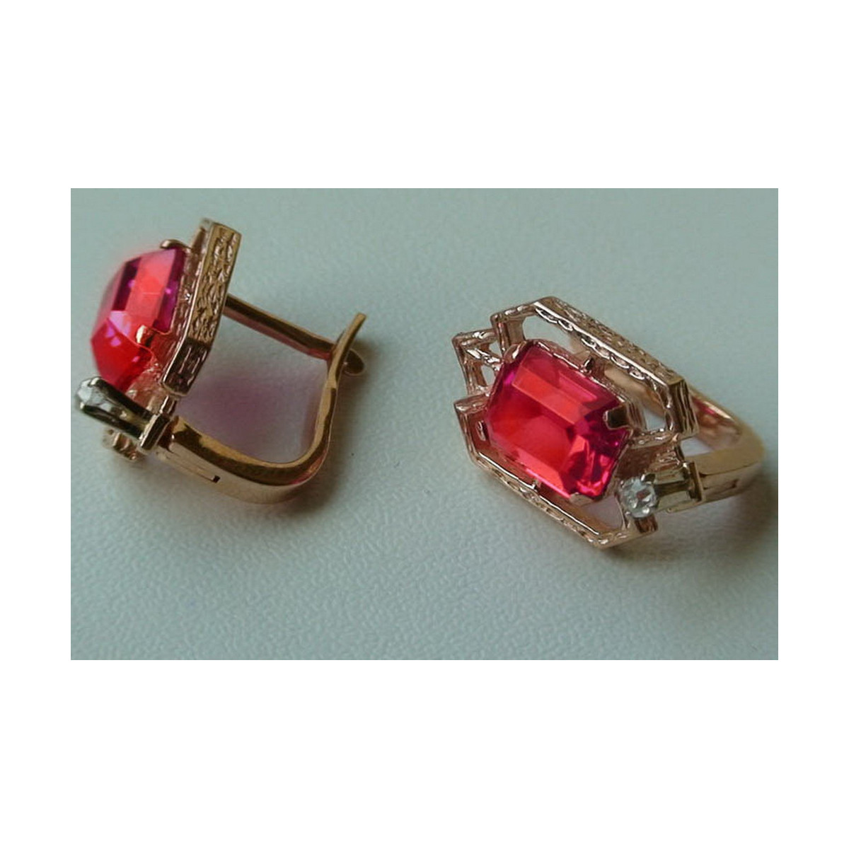 Vintage kolczyki z 14k 585 różowego złota vec093 aleksandryt rubin szmaragd szafir ...