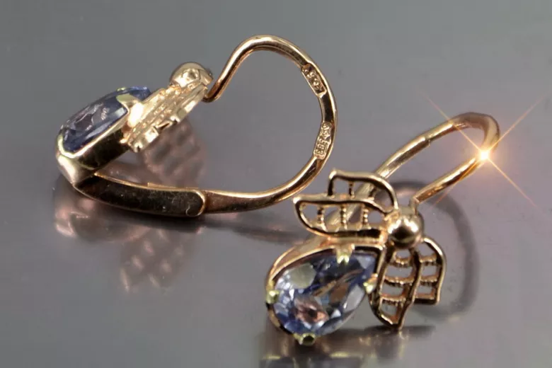 Vintage rose pink 14k 585 gold earrings vec094 alexandrite ruby emerald sapphire ...