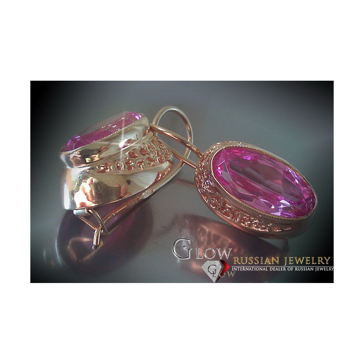 Boucles d’oreilles en or rose soviétique russe 14k 585 vec098 alexandrite rubis émeraude saphir ...