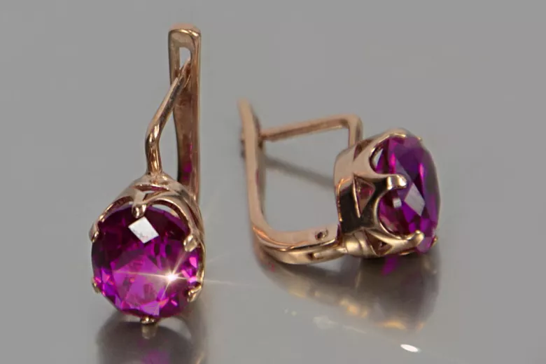 Vintage rose pink 14k 585 gold earrings vec111 alexandrite ruby emerald sapphire ...