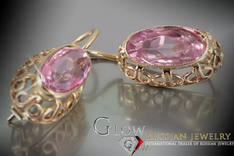 Vintage rose pink 14k 585 gold earrings vec112 alexandrite ruby emerald sapphire ...