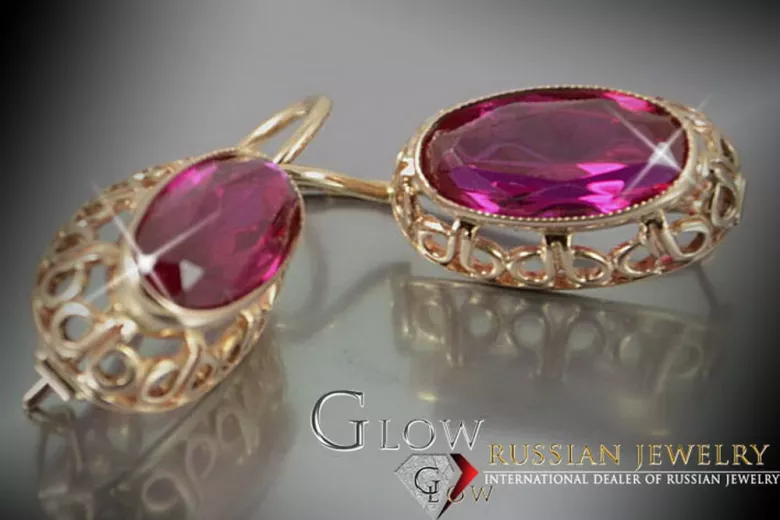 Vintage rose pink 14k 585 gold earrings vec112 alexandrite ruby emerald sapphire ...