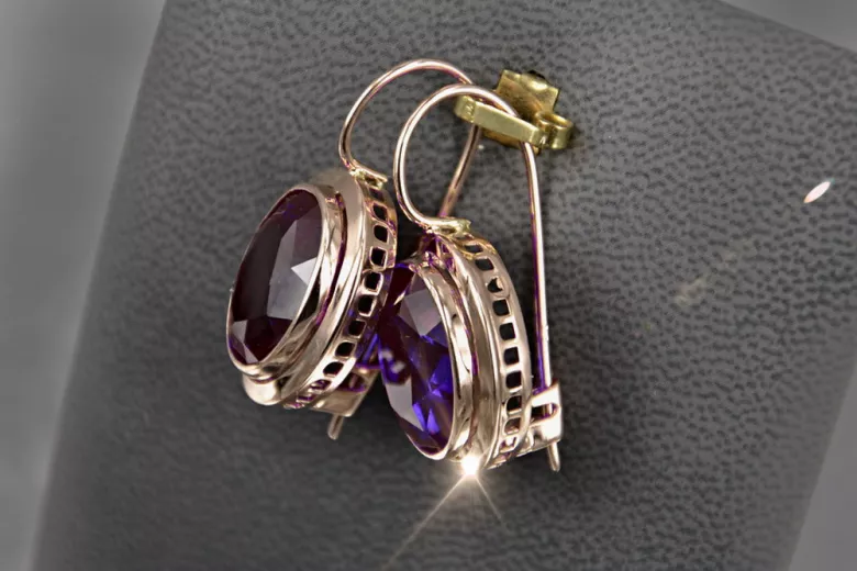 Vintage rose pink 14k 585 gold earrings vec114 alexandrite ruby emerald sapphire ...