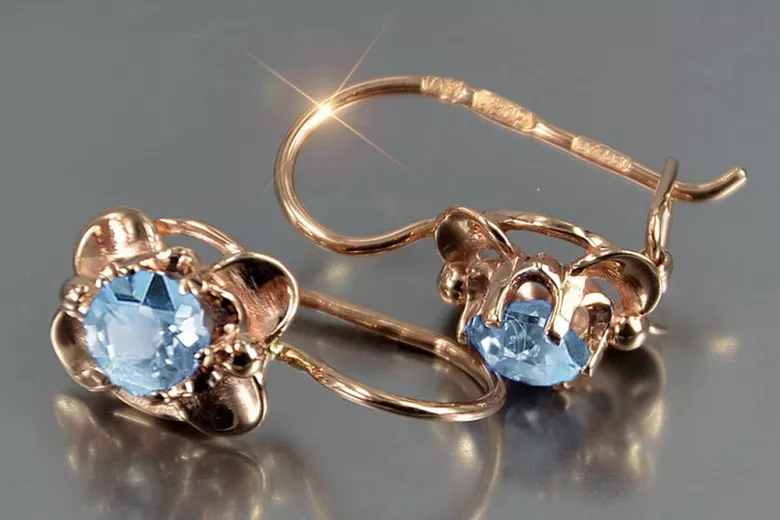 Vintage rose pink 14k 585 gold earrings vec116 alexandrite ruby emerald sapphire ...