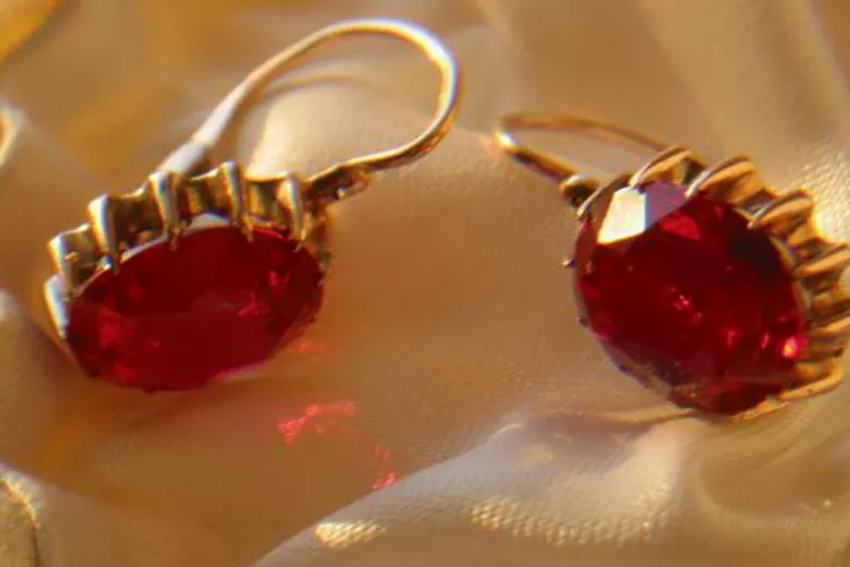 Vintage rose pink 14k 585 gold earrings vec120 alexandrite ruby emerald sapphire ...