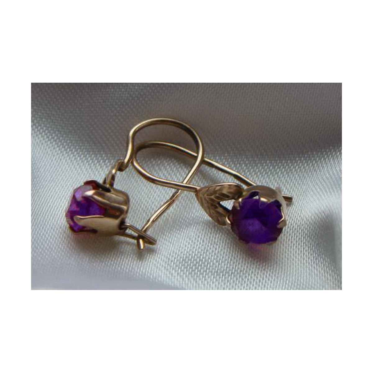 Vintage rose pink 14k 585 gold earrings vec121 alexandrite ruby emerald sapphire ...