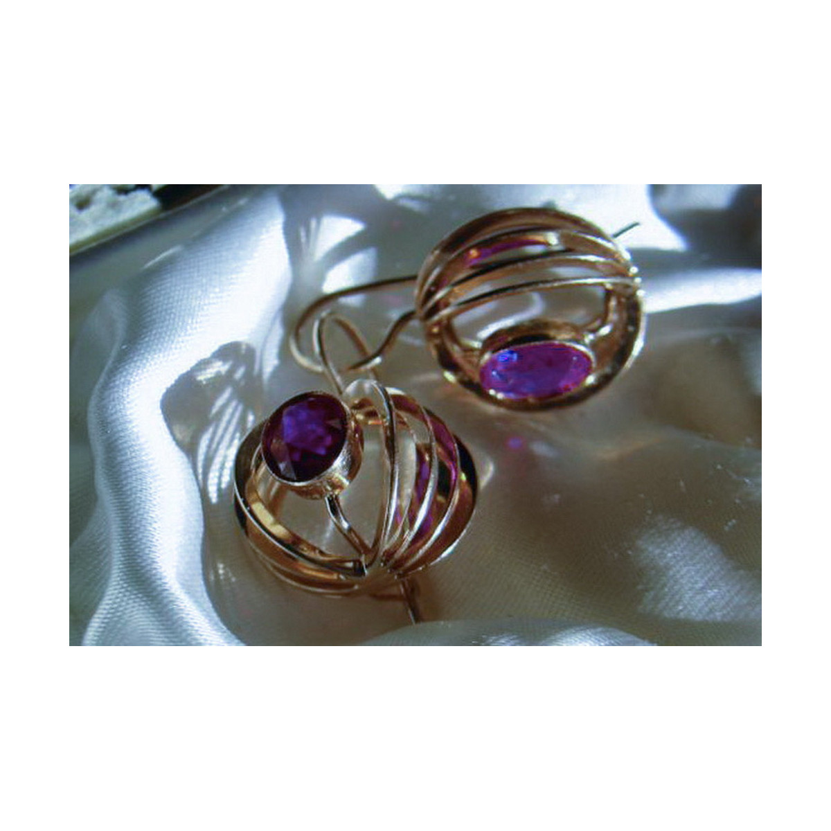 Vintage rose pink 14k 585 gold earrings vec124 alexandrite ruby emerald sapphire ...