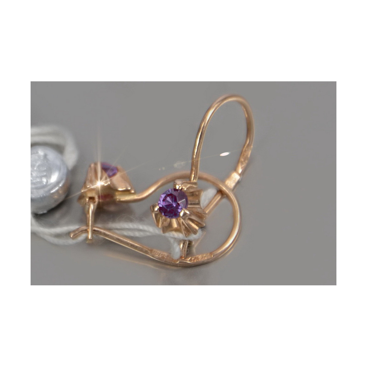 Vintage rose pink 14k 585 gold earrings vec129 alexandrite ruby emerald sapphire ...