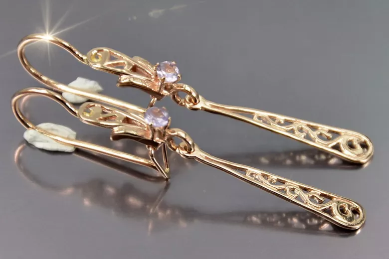 Vintage rose pink 14k 585 gold earrings vec131 alexandrite ruby emerald sapphire ...