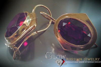 Rusă sovietică a crescut roz 14k 585 cercei de aur vec135 alexandrit rubin smarald safir ...