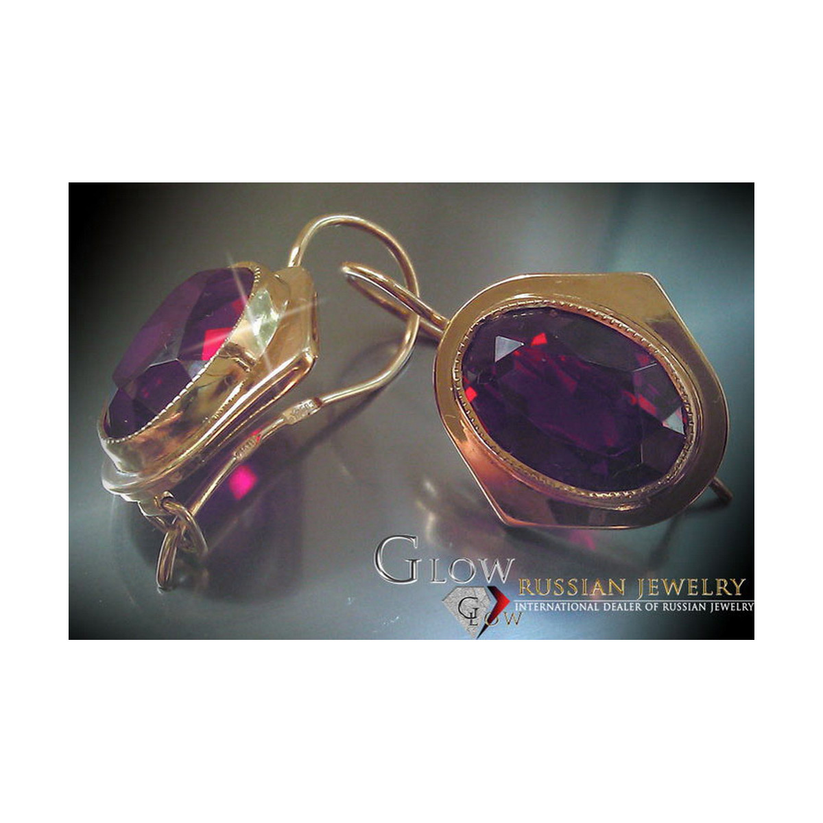 Vintage kolczyki z 14k 585 różowego złota vec135 aleksandryt rubin szmaragd szafir ...