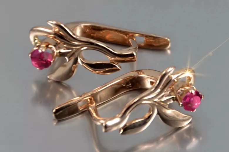 Vintage rose pink 14k 585 gold earrings vec143 alexandrite ruby emerald sapphire ...