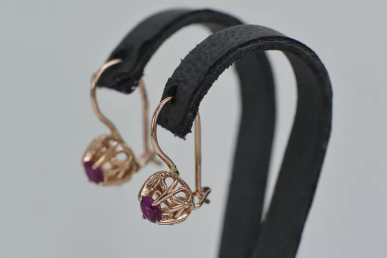 Vintage rose pink 14k 585 gold earrings vec145 alexandrite ruby emerald sapphire ...