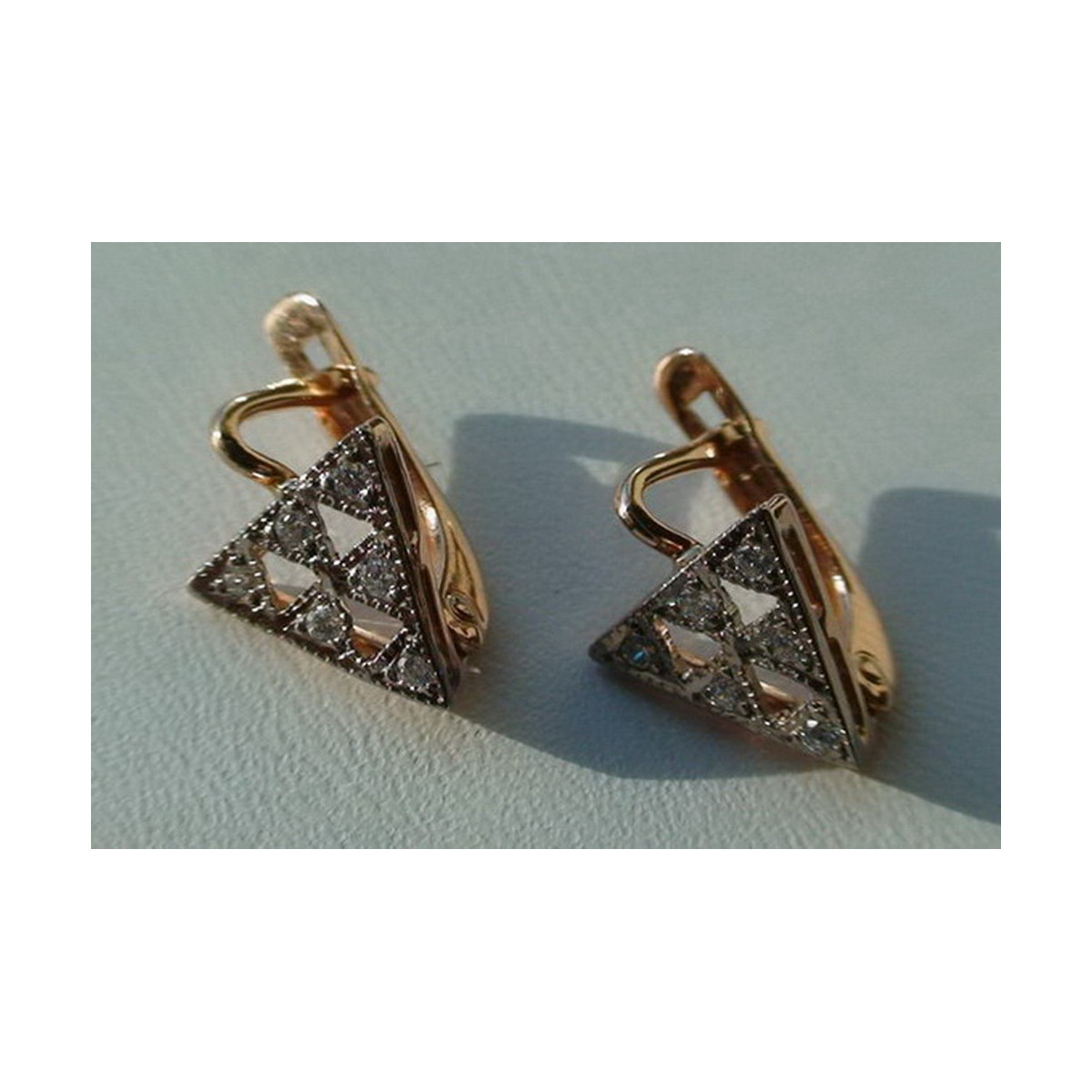 Vintage rose pink 14k 585 gold earrings vec164 alexandrite ruby emerald sapphire ...