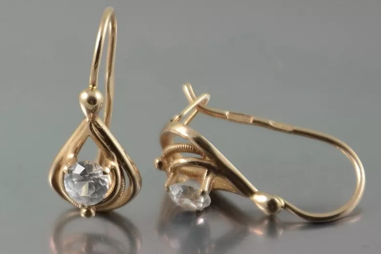 Vintage rose pink 14k 585 gold earrings vec170 alexandrite ruby emerald sapphire ...